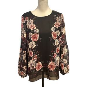 Zac & Racheal long sleeve Sheer Floral Top Medium